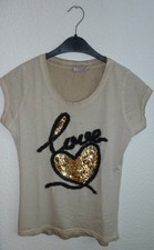 Damen Pailetten T-Shirt Gr. L - beige - s. Maße