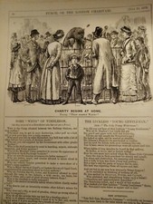 61-2 Ephemera 1879 Punch Cartoon Wohltätigkeit beginnt zuHause Affenschande Abfall