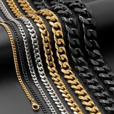 Edelstahl Panzerkette Halskette Herren Damen 3 -13mm Silber Schwarz Gold 40-90cm