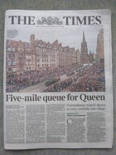 Times Zeitung UK 12. September 2022, Queen Elizabeths Tod, Reise nach Edinburgh