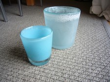 2x Dutz Collection Vase Windlicht Glas Übertopf mundgeblasen türkis hell