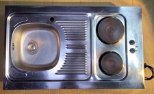 Miniküche Pantryküche Edelstahlkochfeld Kochplatte Spüle 100 cm + Ablaufgarnitur