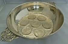 ? versilberte Alpaca Schüssel mit 7x Reales Münzen unten