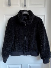 Damen schwarz ZARA TRF COLLECTION Borg Reißverschluss Trichter Nacken Bomberjacke - Größe Large