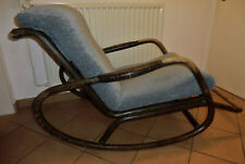 Vintage  chilliger Rattan Schaukelstuhl mit Auflage taubenblau 