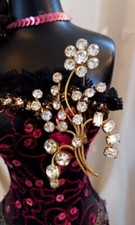 Vintage 1970/80s Blume Spray Brosche Strasssteinen glitzernde Design Gold Tone atemberaubende