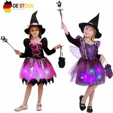 Neu Kinder Mädchen Cute Halloween Hexen Kostüm Cosplay Glänzend Kleid Outfit Mit