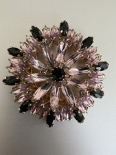 Brosche - Anstecknadel rose schwarz Strass