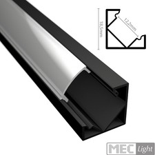 ALU Profil | Ecke Leiste | Schiene "CORNER" schwarz für LED Streifen + Abdeckung