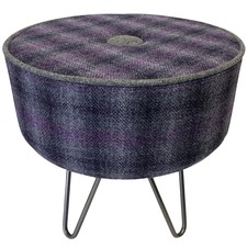 Harris Tweed grau & lila Luxus Fußbank mit Stahl Haarnadel Beine