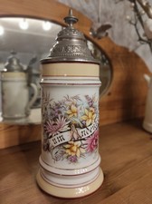 Bierkrug mit Zinndeckel *Shabby Chic* aus Nachlass * mit Wasserzeichen auf Boden