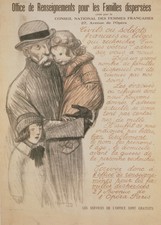 Informationsbüro für Flüchtlingsfamilien. Vintage Französisch ww1 Propaganda Poster