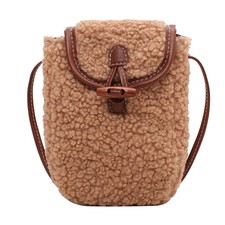 Frauen weichen Plüsch Horn Button Umhängetasche Volltonfarbe Crossbody Bag (khaki) * Z