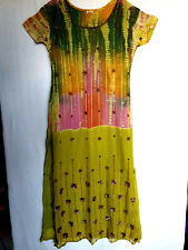 k534 Oriental S 36 34 38 Maxi Kleid Kaftan Kiwi Grün Pink Perlen Bestickt Damen