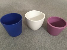 3 Blumenübertöpfe Übertopfe Übertopf Blumentopf Blau Weiß Lila