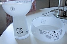 Deko 2er Set:IKEA  Hyazinthen  Glasvase + Schale weiß mit schwarzen Ornamenten