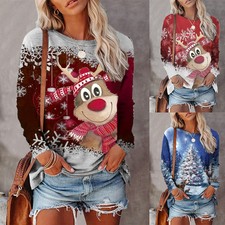 Weihnachten Damen Langarm T-Shirt Freizeit Tops Weihnachts Oberteile Party Bluse