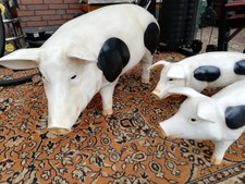 Schwein Sau 2 Ferkel Familie Garten Deko Figur Bauernhof lebensecht Lebensgroß