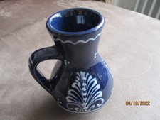 glasierte Bauchige dunkelblaue Keramikvase / Blumendekor 13 cm