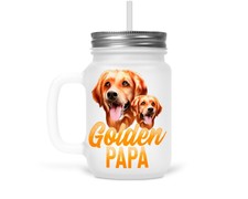 Henkelglas Trinkglas Glas mit Strohhalm Deckel Golden Retriever Hunde Spruch