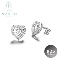 NAVEM 925 er Silber Damen Frauen Ohrringe Ohrstecker Herz Zirkonia Schmuck