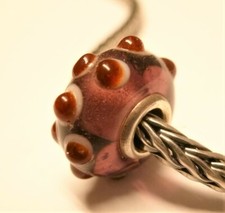  Trollbeads Glas Amber mit Weiß-Braun Punkte und Silber Unikat