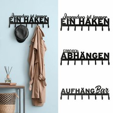 Garderobe Wandgarderobe B70cm Spruch 8 Haken Hakenleiste Kleiderhaken schwarz