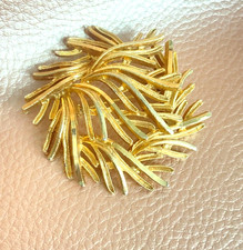 Vintage MODERNIST Texturiert Blatt Kranz Spray Gold Tone Brosche #584