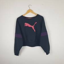 Damen Puma schwarz Sweatshirt Pullover kurz geschnitten mittelrosa Logo Größe XL