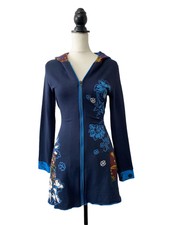 Joe Browns Kapuzenpullover Gr. UK 8 Longline Zip vorne dunkelblau Applikation-Korsett Zurück