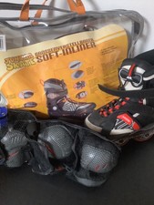 Junior Skate Soft-Inliner verstellbar 31-33 schwarz weiß orange + Protektoren 