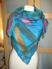 Damen Schal Tuch, Petrol/Pink Bunt, ca. 106 x 106 cm, Polyester geschätzt