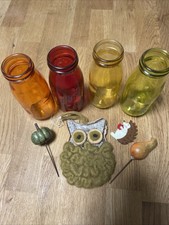 Dekoflaschen DEko Set Flasche Glas Herbst Blumenvase Igel Eule Kürbis