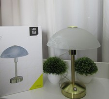 TRIO LED Nachttischlampe TOUCH dimmbare Tischlampe Messing Alabaster-Glas H30 cm