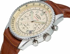 Rotary Herren gs03447/08 Chronograph Chronospeed Creme Zifferblatt Braun Leder Armbanduhr