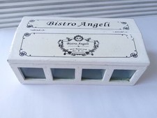 Teebox Holz Glas Weiß B-WARE NEU Klappdeckel Vintage Look Shabby Chic Nostalgie