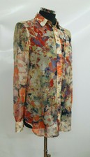 Reiss mehrfarbige Seidenbluse Gr. 6/8 floral durchsichtig reiner Kragen Smokingshirt.
