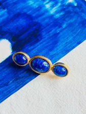 Christian Dior Vintage 1980er Jahre drei Lapis marineblaue Perlen lange Barbrosche, gold