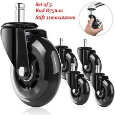 5er Set Hartbodenrollen Bürostuhlrollen Gummi Stuhlrollen Ø75mm Parkettrollen