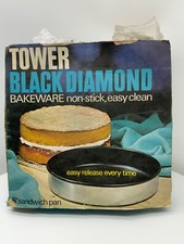 UNBENUTZT VERPACKT VINTAGE TOWER SCHWARZ DIAMANT BACKENGESCHIRR 8" SANDWICHPFANNE DOSE ANTIHAFTBESCHICHTET