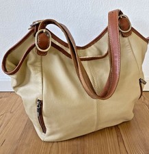 Exklusive hellbeige Umhängetasche aus echtem, geprägtem Leder (made in Italy)