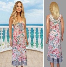 Per Una Kleid uk10r Chiffon Ärmellos Blumendruck Lagenlook Rüschen Swing #33