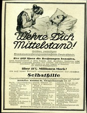 Wehre Dich Mittelstand - Selbsthilfe -- Krankenversicherung -- Werbung von 1924 