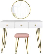 Schminktisch mit Hocker & Spiegel 3 Schubladen modern gold Modell Luxe