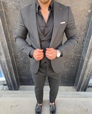 Schwarz Schlanke Passform Anzug 3-Piece, Alle Größen Acceptable #164