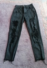 Pull & Bear Gr. 32 Mom Risse Damen Jeans Denim Schwarz 