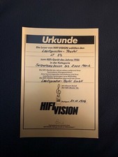HIFI VISION 11/1986 Urkunde Lautsprecher Teufel, rar