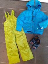 Jungen Set Schneehose Jacke Gr. 98 104 blau Kita Winterjacke Skihose Hausschuhe