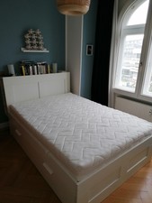 Brimnes Bett 140x200 mit 4 Schubladen, Matratze, Lattenrost und Kopfteil, weiß