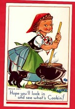 MOLLIE GRAU. SCHWARZE KATZE.   FRAU RÜHRT KOCHTOPF 